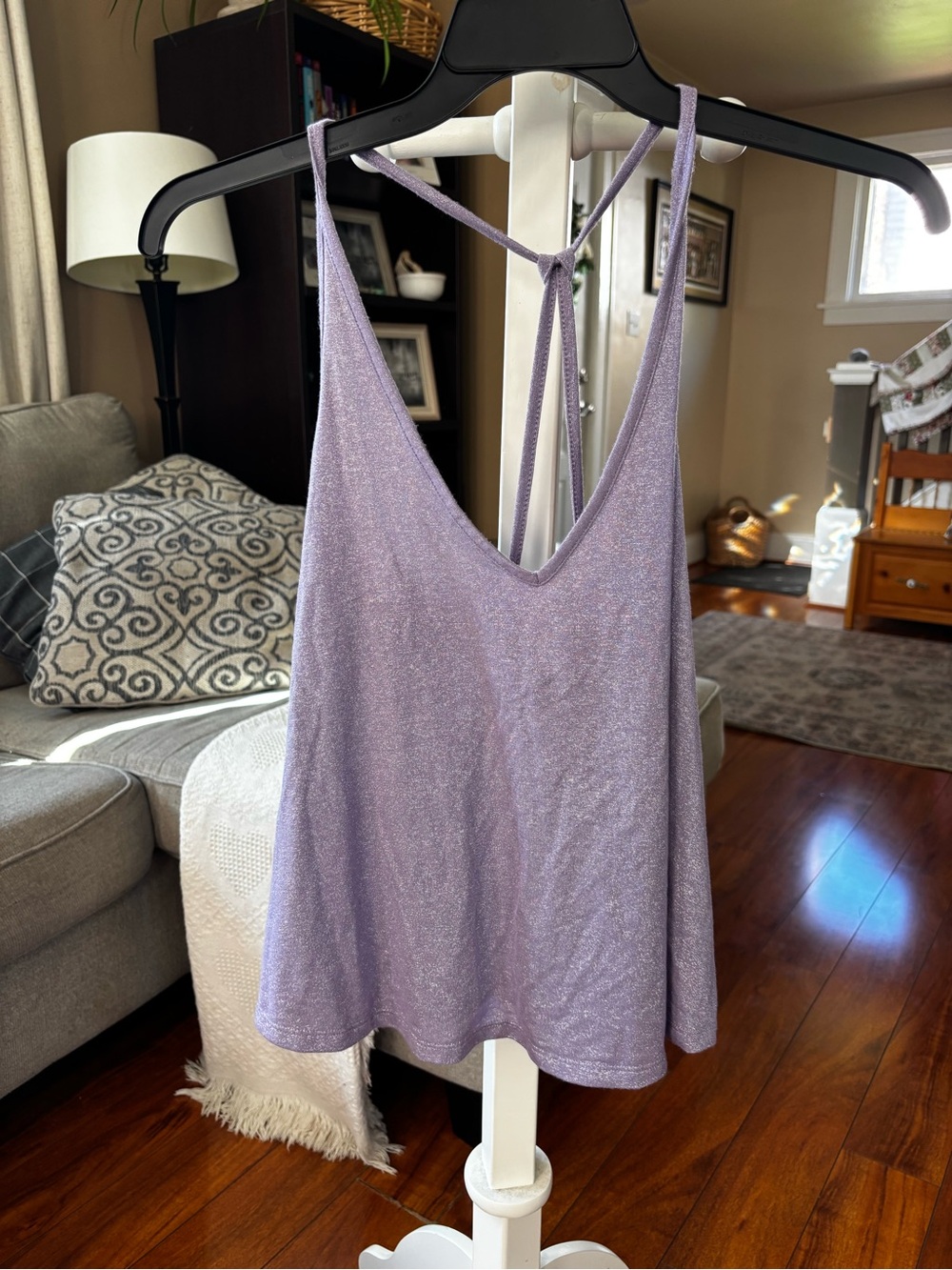 Lilac Shimmer V-Neck Tank Top - Women